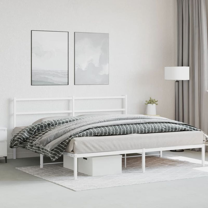 Casa si Gradina - Mobilier - Paturi si accesorii - Paturi - Cadru de pat metalic cu tablie, alb, 183x213 cm - Infinity.ro