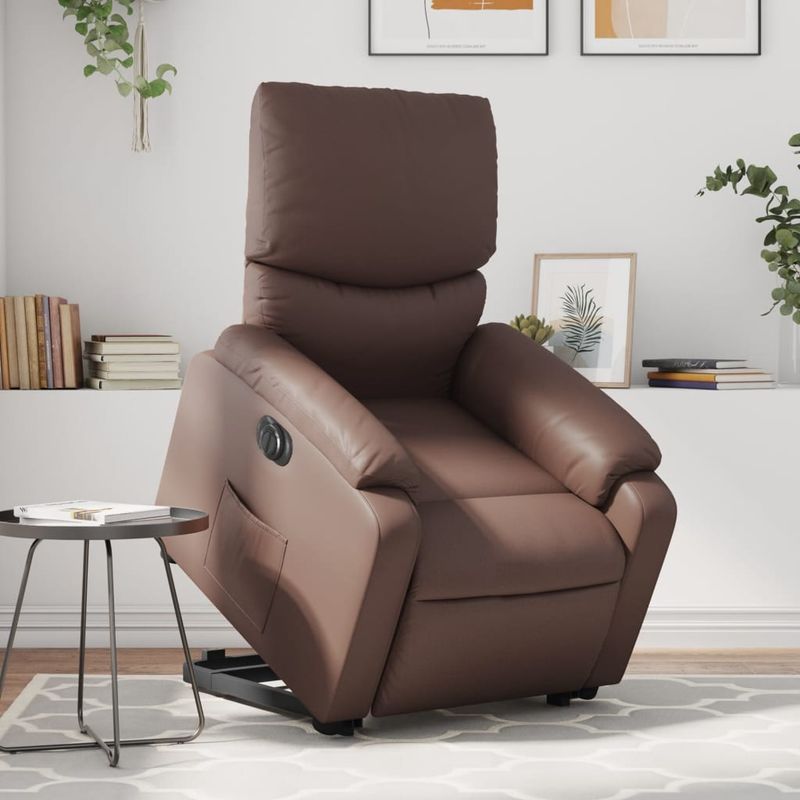 Casa si Gradina - Mobilier - Scaune si fotolii - Fotolii - Fotoliu rabatabil electric cu ridicare, maro, piele ecologica - Infinity.ro