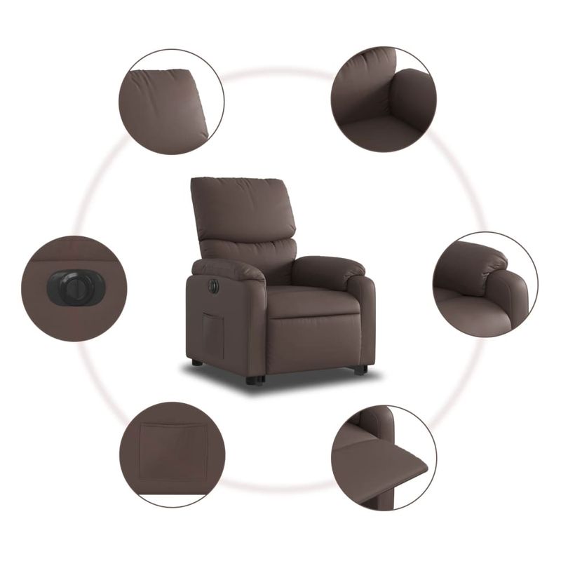 Casa si Gradina - Mobilier - Scaune si fotolii - Fotolii - Fotoliu rabatabil electric cu ridicare, maro, piele ecologica - Infinity.ro