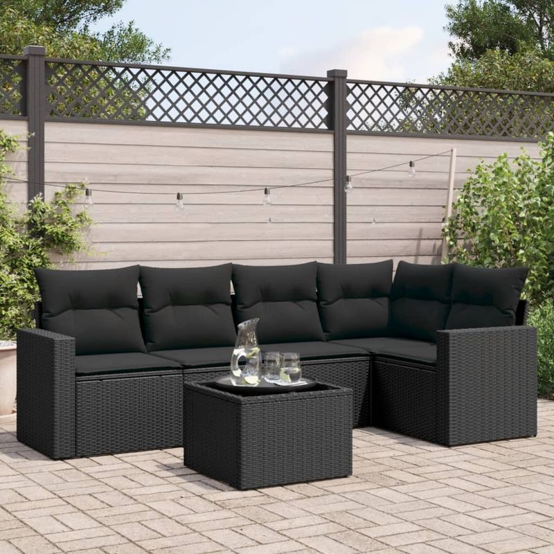 Casa si Gradina - Gradina si terasa - Mobilier exterior - Canapele si fotolii gradina - Set mobilier de gradina cu perne, 6 piese, negru, poliratan - Infinity.ro
