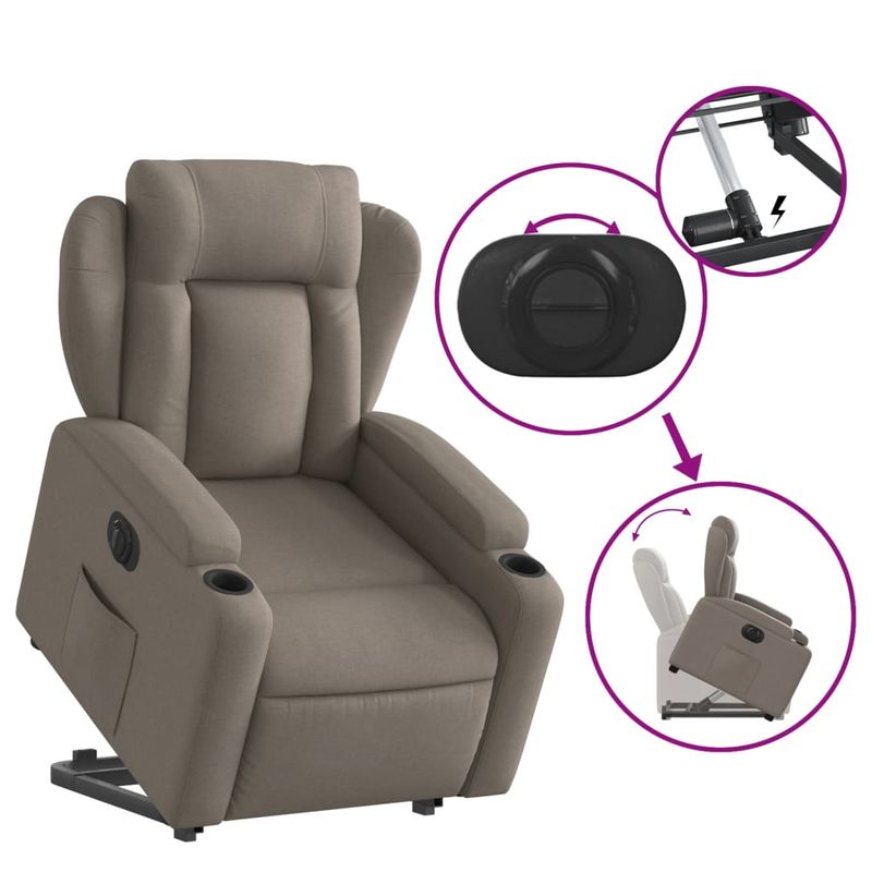 Casa si Gradina - Mobilier - Scaune si fotolii - Fotolii - Fotoliu electric rabatabil cu ridicare, gri taupe, textil - Infinity.ro