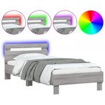 Casa si Gradina - Mobilier - Paturi si accesorii - Paturi - Cadru de pat cu tablie si lumini LED, gri sonoma, 90x190 cm - Infinity.ro