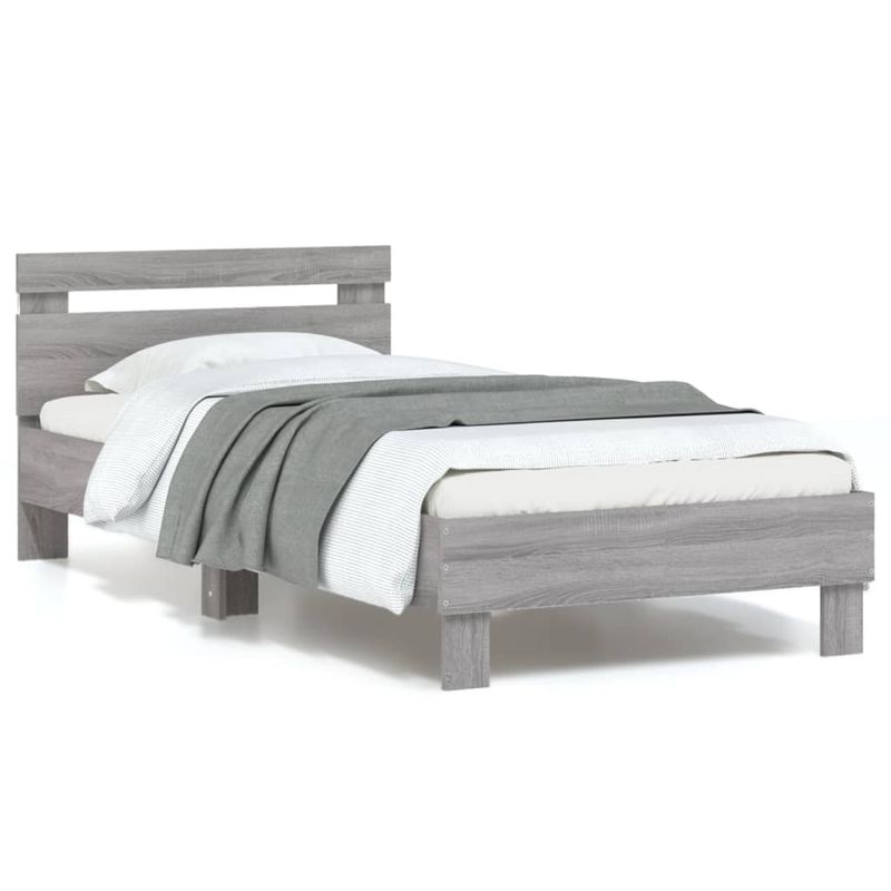 Casa si Gradina - Mobilier - Paturi si accesorii - Paturi - Cadru de pat cu tablie si lumini LED, gri sonoma, 90x190 cm - Infinity.ro