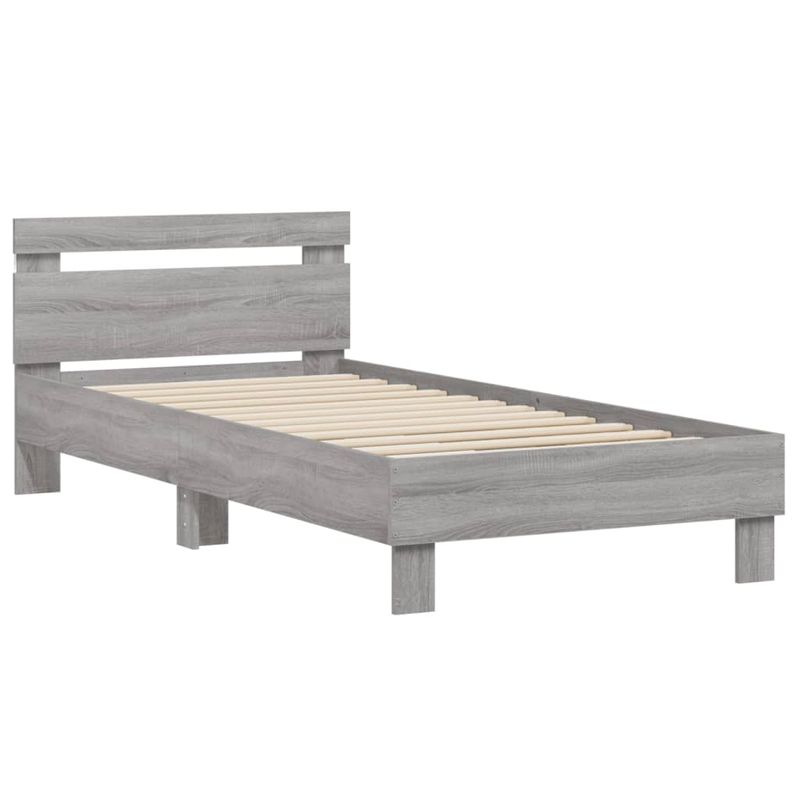 Casa si Gradina - Mobilier - Paturi si accesorii - Paturi - Cadru de pat cu tablie si lumini LED, gri sonoma, 90x190 cm - Infinity.ro