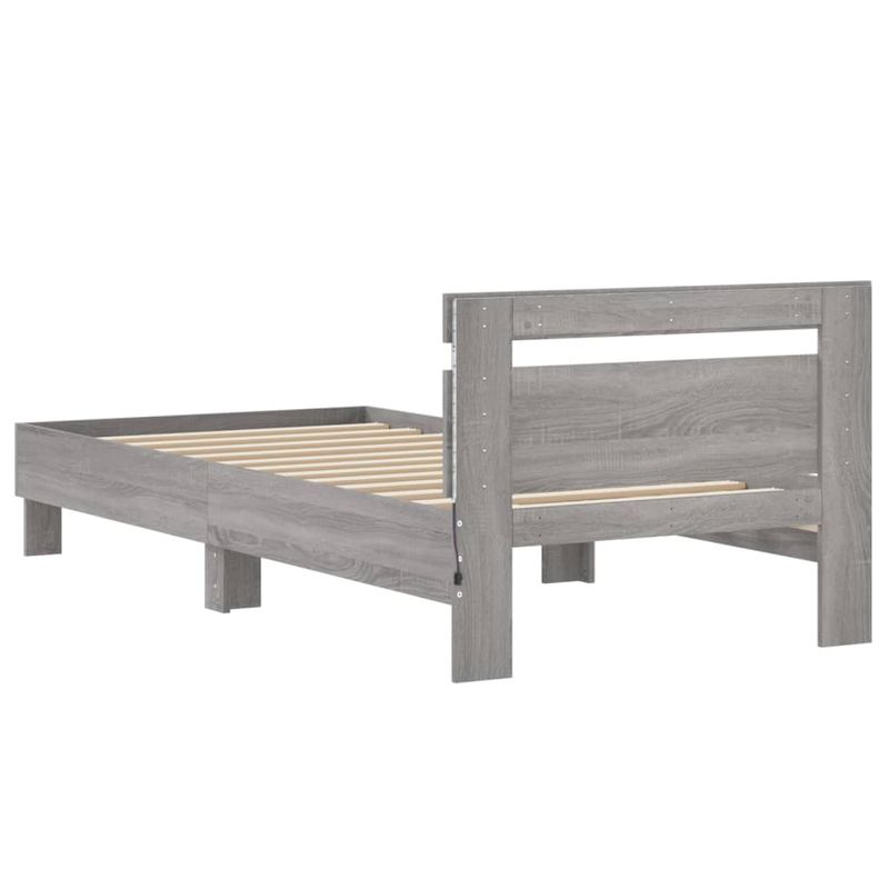 Casa si Gradina - Mobilier - Paturi si accesorii - Paturi - Cadru de pat cu tablie si lumini LED, gri sonoma, 90x190 cm - Infinity.ro