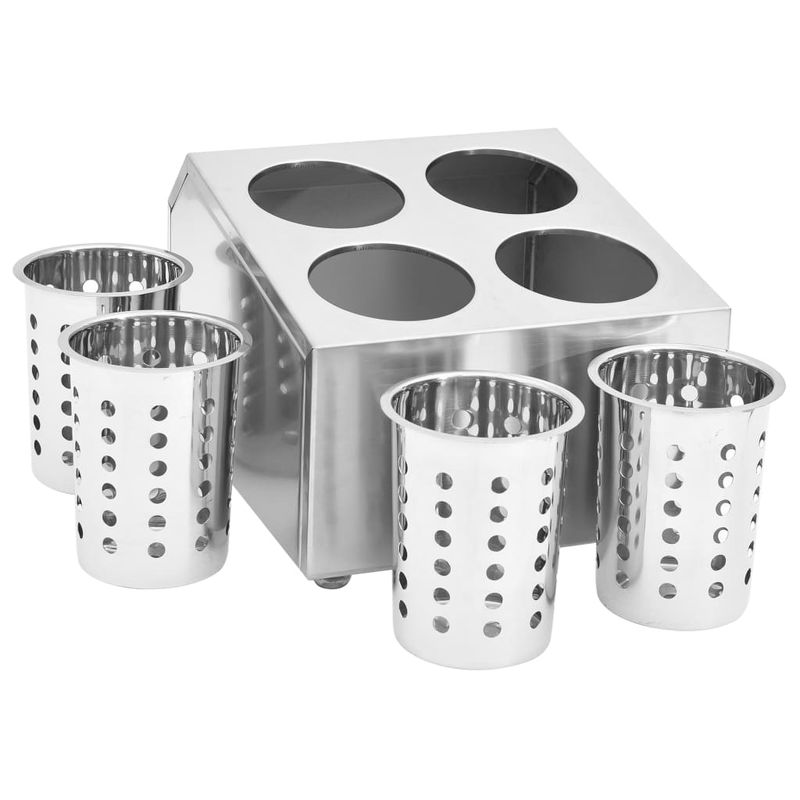 Casa si Gradina - Bucatarie si vesela - Organizare si depozitare bucatarie - Suporturi tacamuri si vase - Suport pentru tacamuri, 4 insertii, otel inoxidabil, patrat - Infinity.ro