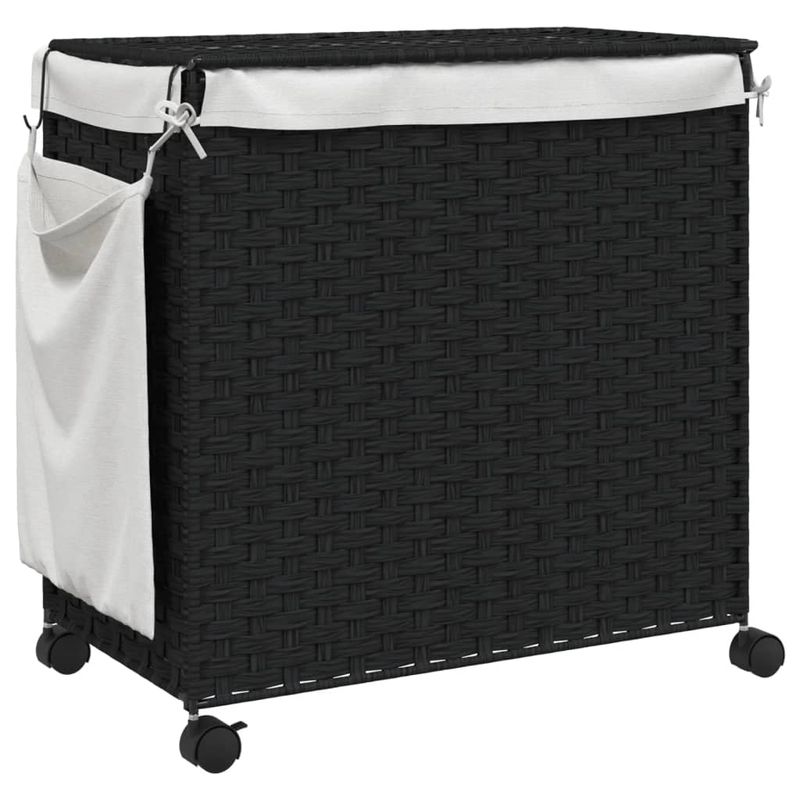 Market - Spalare si intretinere rufe - Uscatoare de rufe si accesorii - Cos de rufe cu roti, negru, 60x35x60,5 cm, ratan - Infinity.ro