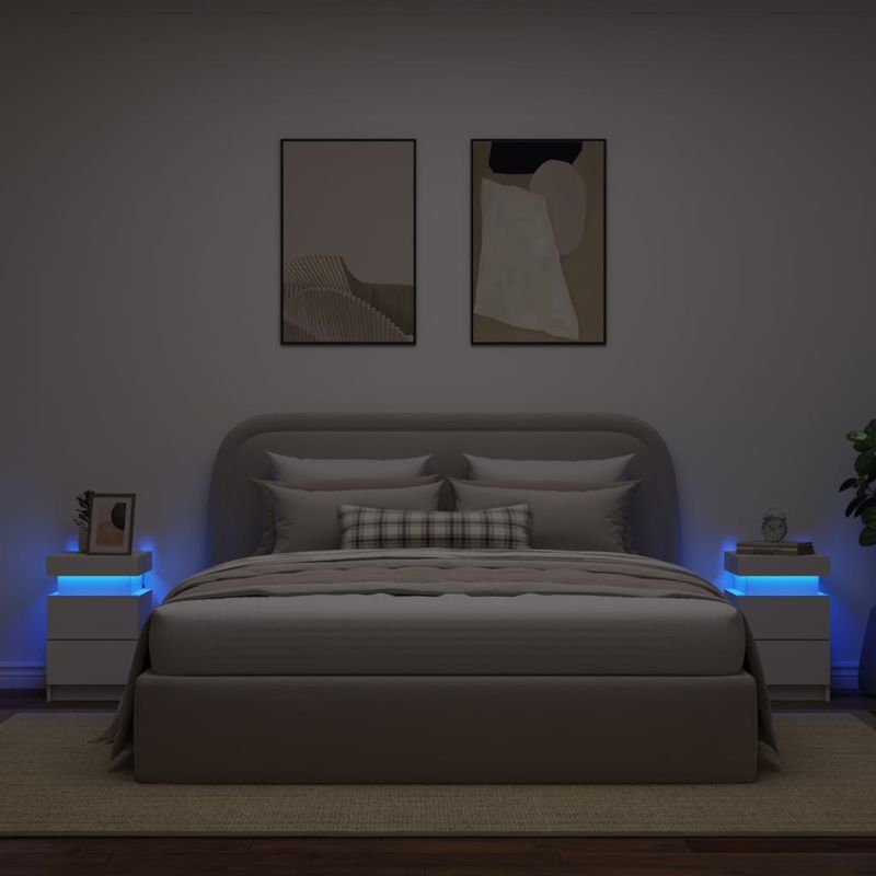 Casa si Gradina - Mobilier - Comode si corpuri - Noptiere - Noptiere cu lumini LED, 2 buc., alb, 35x39x55 cm - Infinity.ro