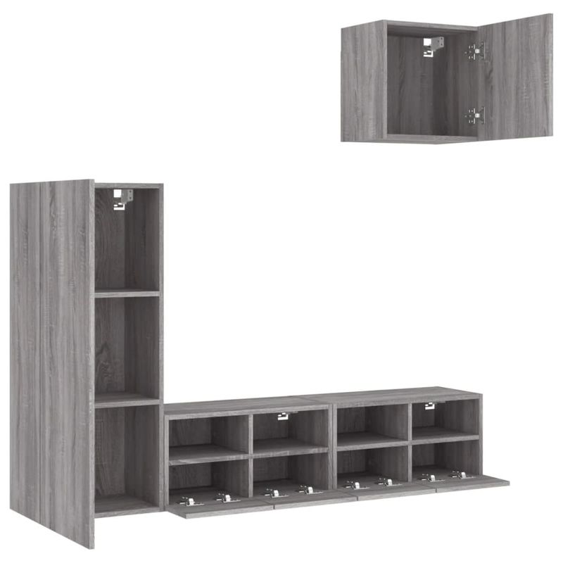 Casa si Gradina - Mobilier - Comode si corpuri - Comode - Unitati TV de perete, 4 piese, gri sonoma, lemn prelucrat - Infinity.ro