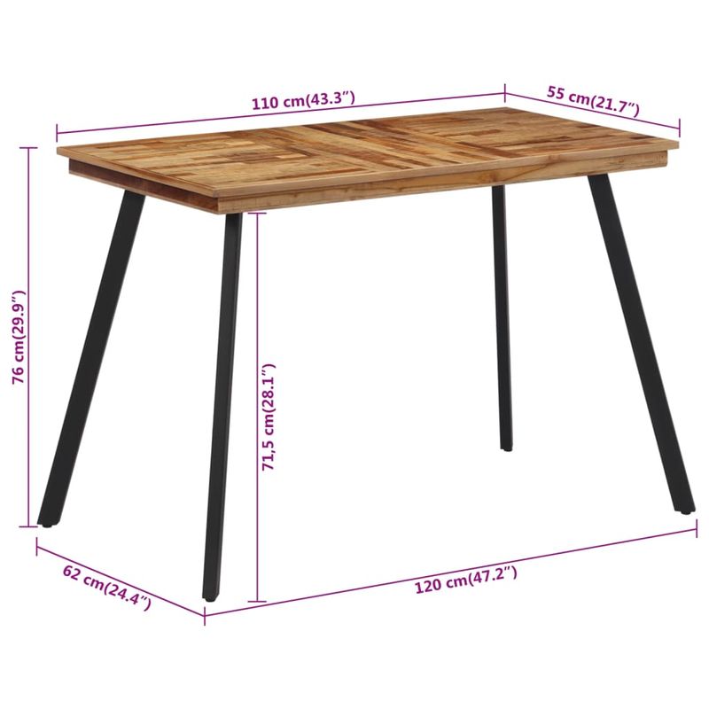 Casa si Gradina - Mobilier - Mese si birouri - Mese bucatarie si dining - Masa de sufragerie, 120x62x76 cm, lemn masiv de tec - Infinity.ro
