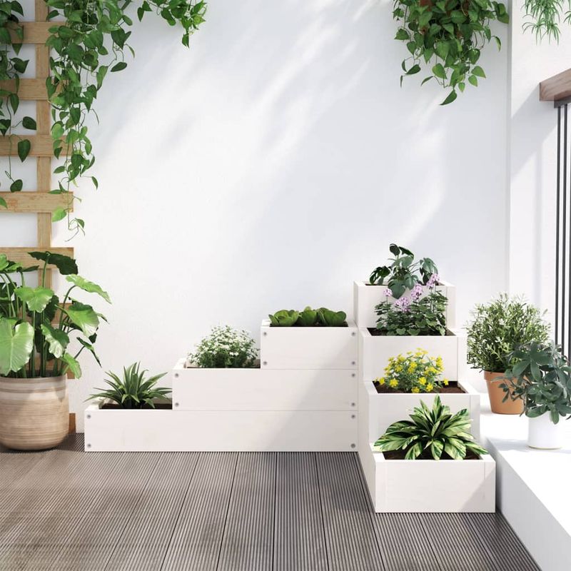 Casa si Gradina - Gradinarit si plante - Plante si ghivece - Ghivece si suporturi - Jardiniera gradina 4 niveluri, alb 80,5x79x36 cm lemn masiv pin - Infinity.ro