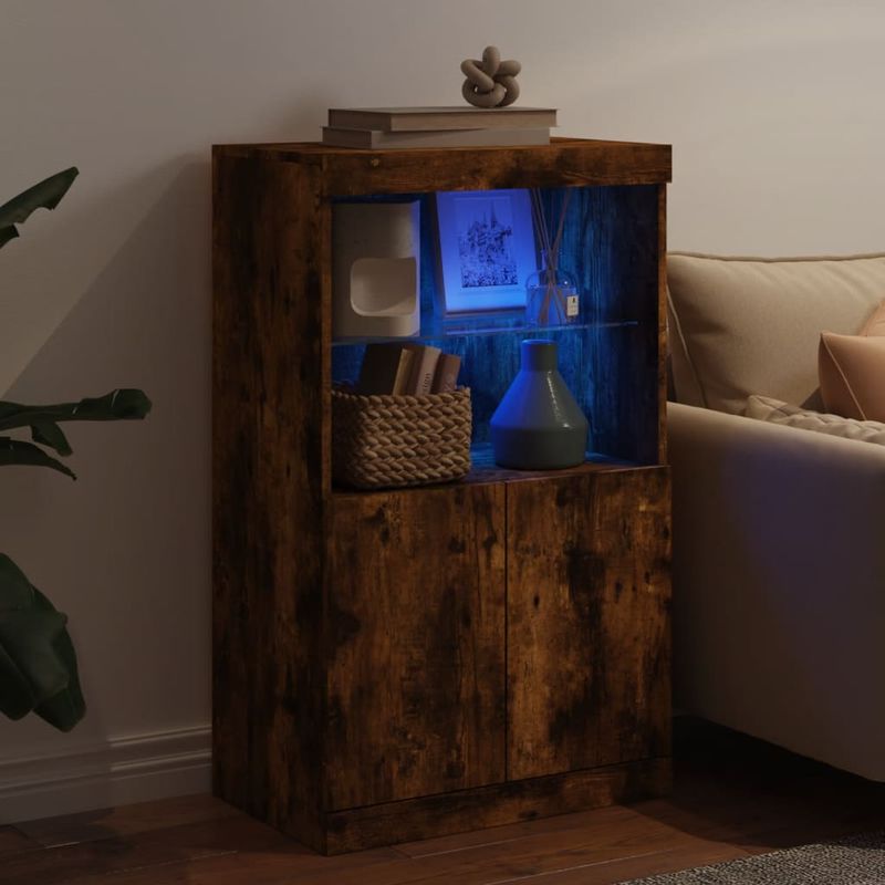 Casa si Gradina - Mobilier - Comode si corpuri - Comode - Servanta cu lumini LED, stejar fumuriu, 60,5x37x100 cm - Infinity.ro