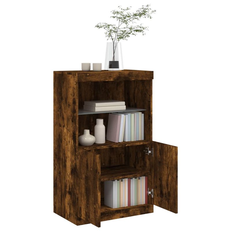 Casa si Gradina - Mobilier - Comode si corpuri - Comode - Servanta cu lumini LED, stejar fumuriu, 60,5x37x100 cm - Infinity.ro