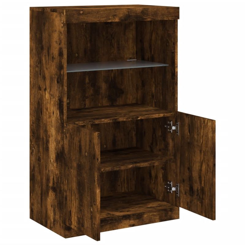 Casa si Gradina - Mobilier - Comode si corpuri - Comode - Servanta cu lumini LED, stejar fumuriu, 60,5x37x100 cm - Infinity.ro