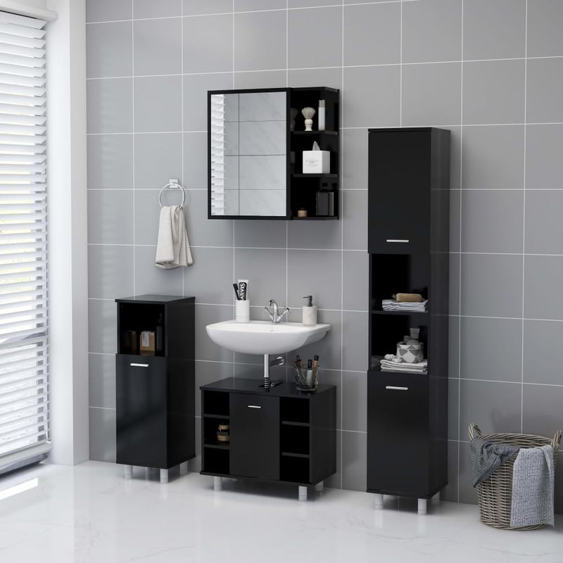 Casa si Gradina - Mobilier - Comode si corpuri - Masute de toaleta - Dulap de baie cu oglinda, negru, 62,5 x 20,5 x 64 cm, PAL - Infinity.ro