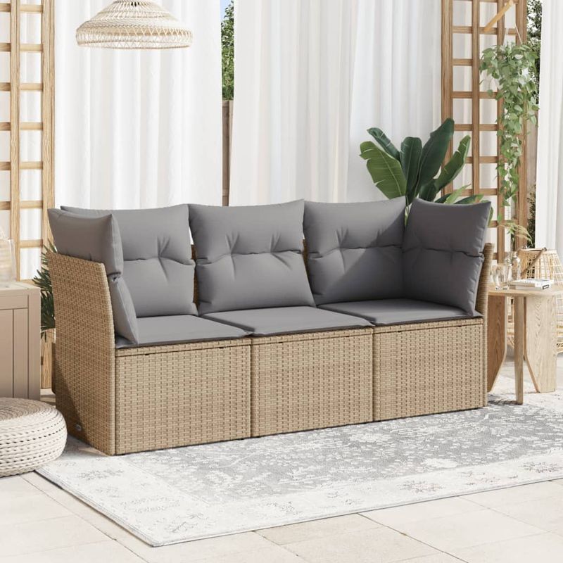Casa si Gradina - Gradina si terasa - Mobilier exterior - Seturi mobila gradina - Set canapele de gradina, 3 piese, cu perne, bej, poliratan - Infinity.ro