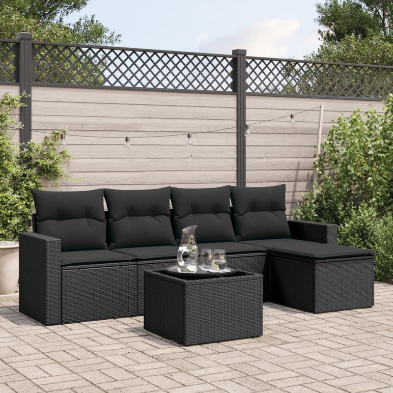 Casa si Gradina - Gradina si terasa - Mobilier exterior - Canapele si fotolii gradina - Set mobilier de gradina cu perne, 6 piese, negru, poliratan - Infinity.ro