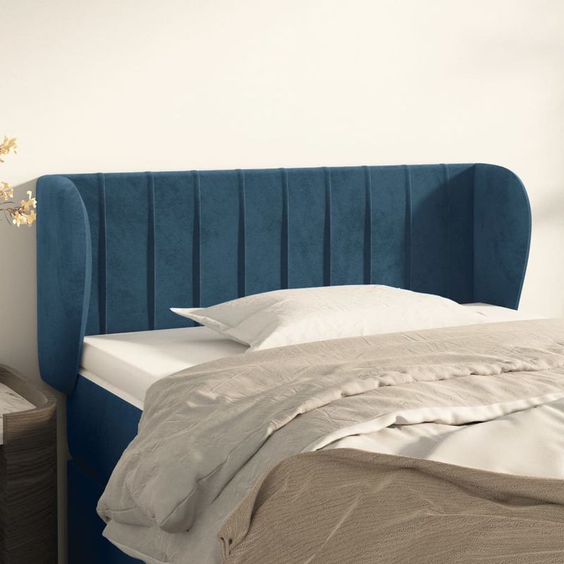 Casa si Gradina - Mobilier - Paturi si accesorii - Accesorii paturi - Tablie pat cu aripioare albastru inchis 103x23x78/88 cm catifea - Infinity.ro