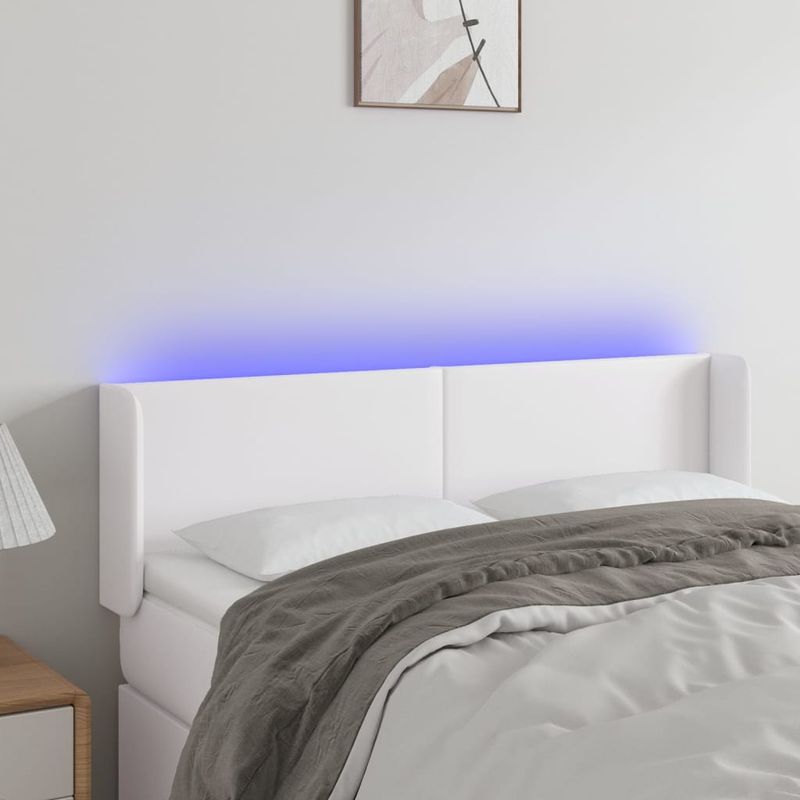 Casa si Gradina - Mobilier - Paturi si accesorii - Accesorii paturi - Tablie de pat cu LED, alb, 147x16x78/88 cm, piele ecologica - Infinity.ro