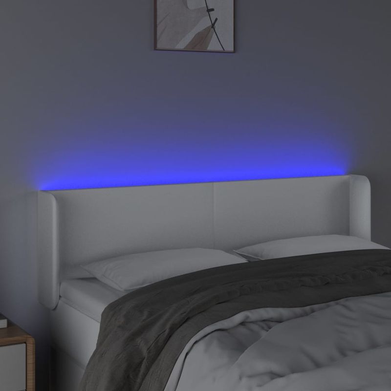 Casa si Gradina - Mobilier - Paturi si accesorii - Accesorii paturi - Tablie de pat cu LED, alb, 147x16x78/88 cm, piele ecologica - Infinity.ro