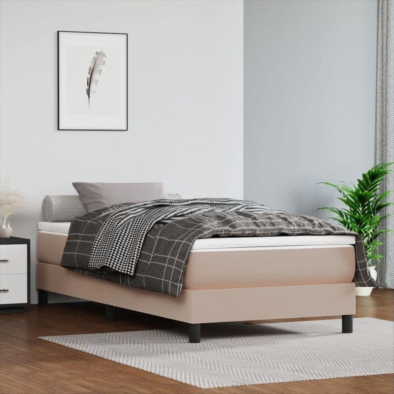 Casa si Gradina - Mobilier - Paturi si accesorii - Paturi - Cadru de pat box spring, cappuccino, 100x200cm, piele ecologica, înălțime 25 cm - Infinity.ro