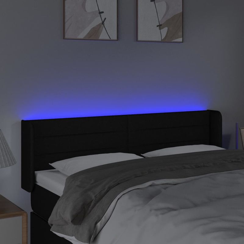 Casa si Gradina - Mobilier - Paturi si accesorii - Accesorii paturi - Tablie de pat cu LED, negru, 147x16x78/88 cm, textil - Infinity.ro