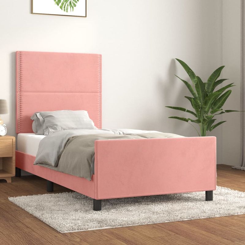 Casa si Gradina - Mobilier - Paturi si accesorii - Paturi - Cadru de pat cu tablie, roz, 90x190 cm, catifea - Infinity.ro