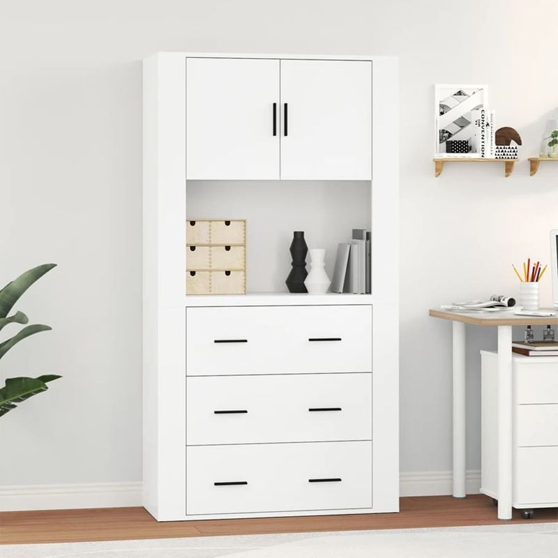 Casa si Gradina - Mobilier - Comode si corpuri - Corpuri bucatarie - Dulap inalt, alb extralucios, lemn compozit - Infinity.ro