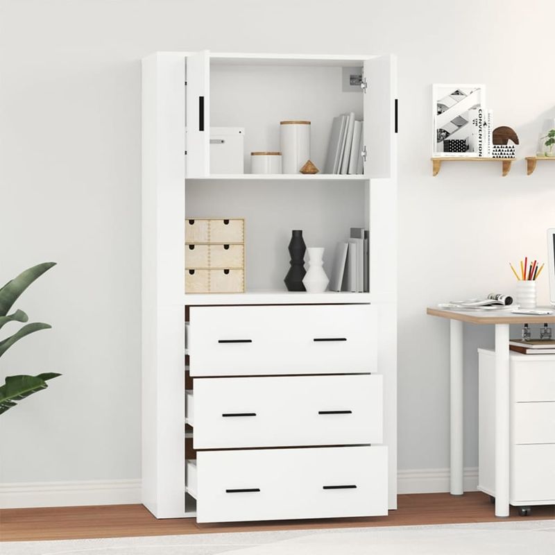 Casa si Gradina - Mobilier - Comode si corpuri - Corpuri bucatarie - Dulap inalt, alb extralucios, lemn compozit - Infinity.ro