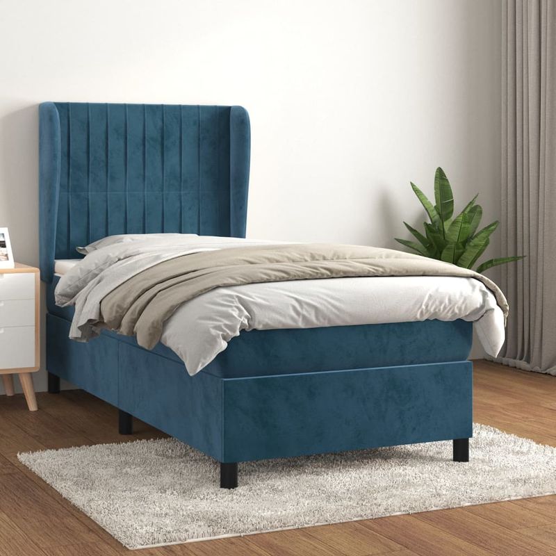 Casa si Gradina - Mobilier - Paturi si accesorii - Paturi - Pat box spring cu saltea, albastru inchis, 80x200 cm, catifea - Infinity.ro