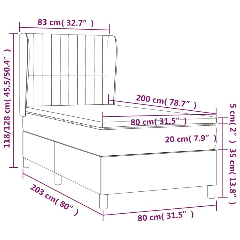 Casa si Gradina - Mobilier - Paturi si accesorii - Paturi - Pat box spring cu saltea, albastru inchis, 80x200 cm, catifea - Infinity.ro