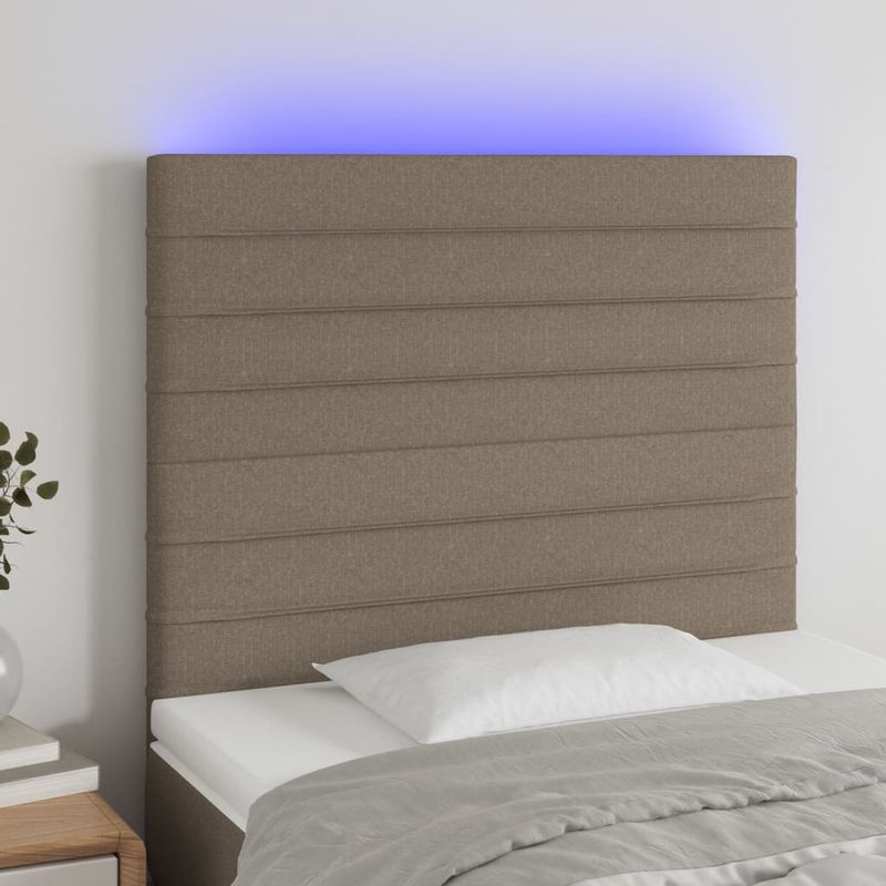 Casa si Gradina - Mobilier - Paturi si accesorii - Accesorii paturi - Tablie de pat cu LED, gri taupe, 90x5x118/128 cm, textil - Infinity.ro