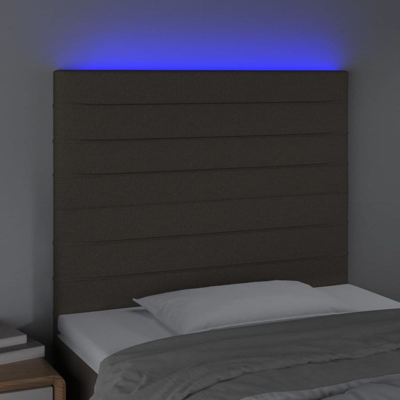 Casa si Gradina - Mobilier - Paturi si accesorii - Accesorii paturi - Tablie de pat cu LED, gri taupe, 90x5x118/128 cm, textil - Infinity.ro