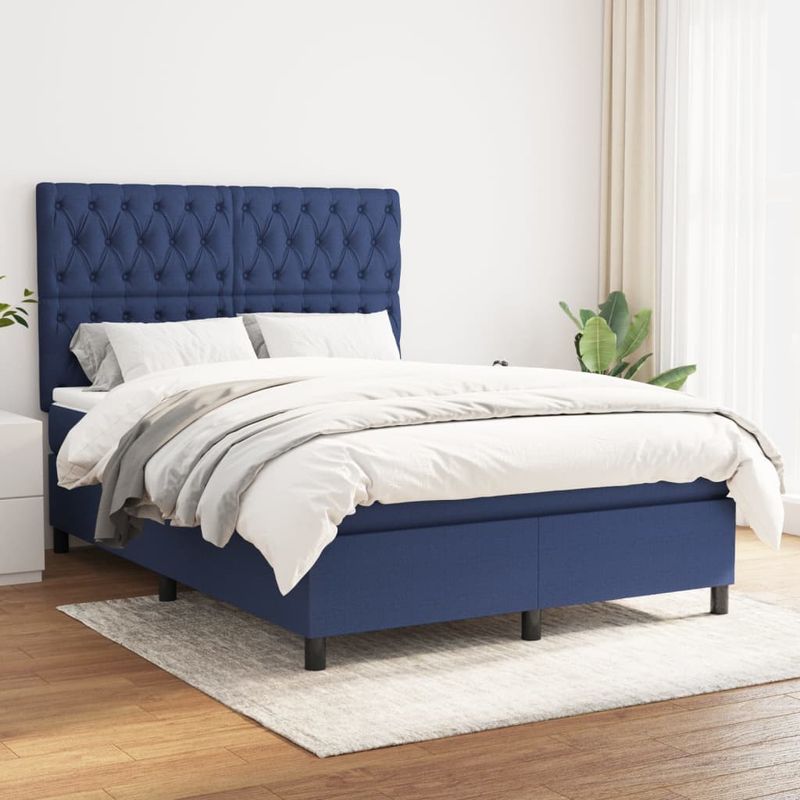 Casa si Gradina - Mobilier - Paturi si accesorii - Paturi - Pat box spring cu saltea, albastru, 140x200 cm, textil - Infinity.ro