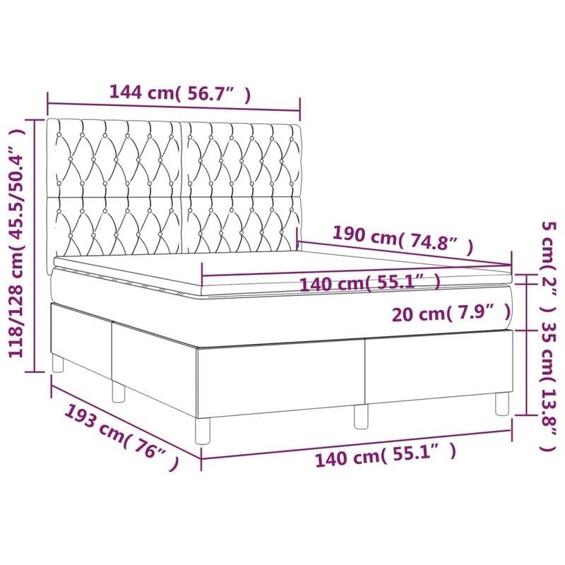 Casa si Gradina - Mobilier - Paturi si accesorii - Paturi - Pat box spring cu saltea, albastru, 140x200 cm, textil - Infinity.ro