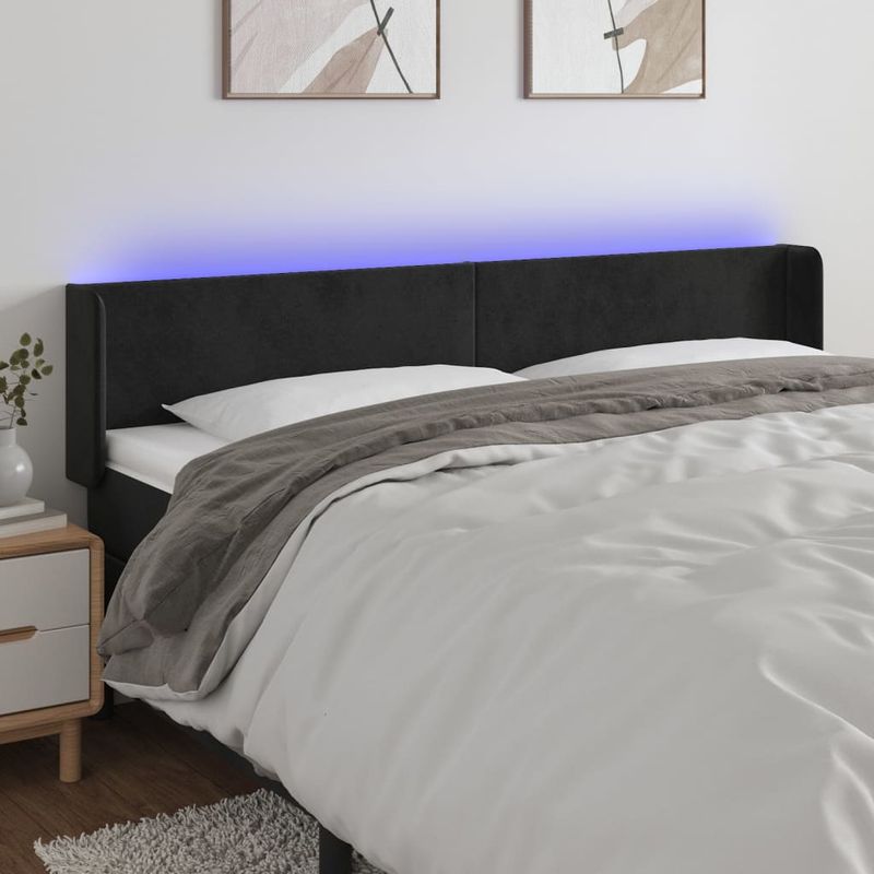 Casa si Gradina - Mobilier - Paturi si accesorii - Accesorii paturi - Tablie de pat cu LED, negru, 183x16x78/88 cm, catifea - Infinity.ro