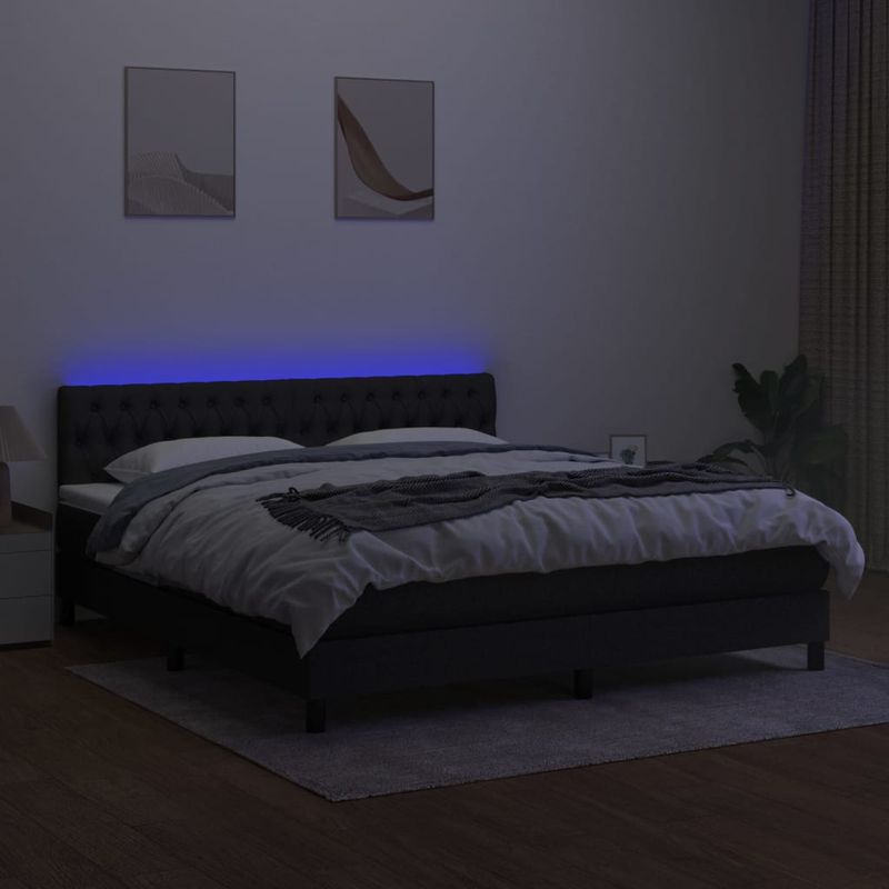 Casa si Gradina - Mobilier - Paturi si accesorii - Paturi - Pat cu arcuri, saltea si LED, negru, 160x200 cm, textil - Infinity.ro