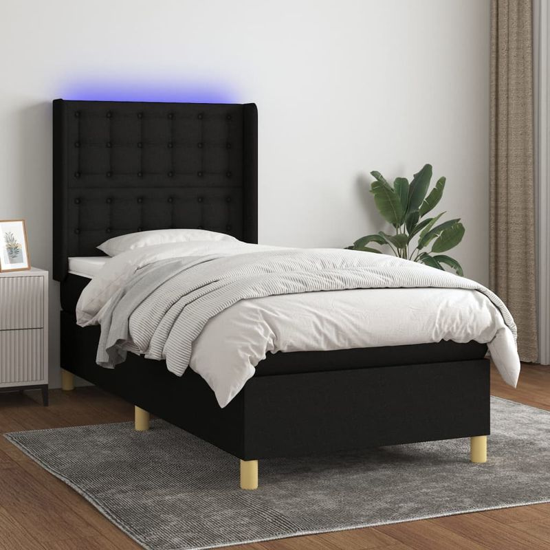 Casa si Gradina - Mobilier - Paturi si accesorii - Paturi - Pat cu arcuri, saltea si LED, negru, 100x200 cm, textil - Infinity.ro