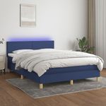 Casa si Gradina - Mobilier - Paturi si accesorii - Paturi - Pat cu arcuri, saltea si LED, albastru, 140x200 cm, textil - Infinity.ro