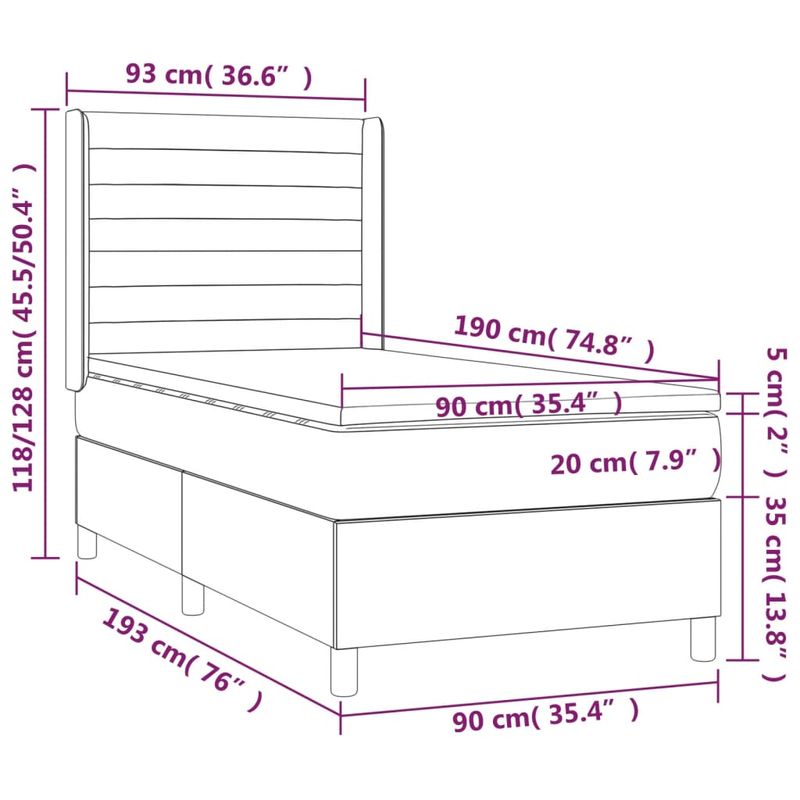 Casa si Gradina - Mobilier - Paturi si accesorii - Paturi - Pat box spring cu saltea, gri deschis, 90x190 cm, catifea - Infinity.ro