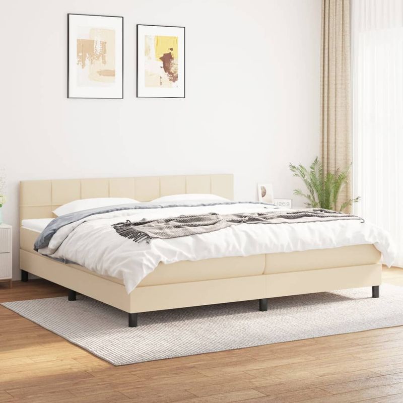 Casa si Gradina - Mobilier - Paturi si accesorii - Paturi - Pat box spring cu saltea, crem, 200x200 cm, textil - Infinity.ro