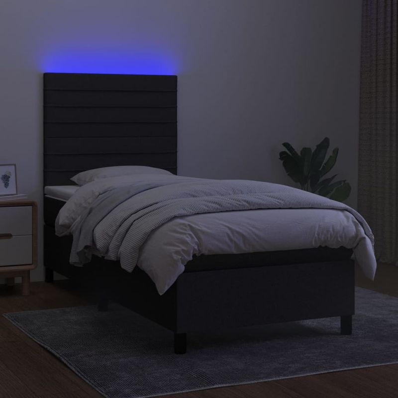 Casa si Gradina - Mobilier - Paturi si accesorii - Paturi - Pat cu arcuri, saltea si LED, negru, 90x190 cm, textil - Infinity.ro