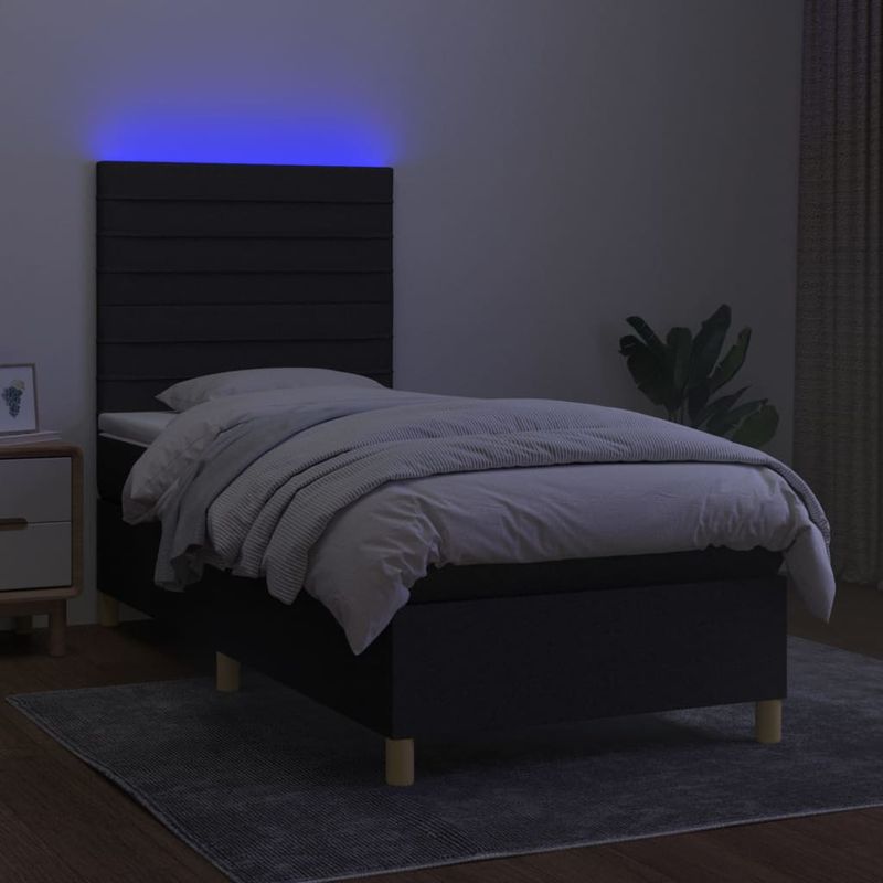 Casa si Gradina - Mobilier - Paturi si accesorii - Paturi - Pat cu arcuri, saltea si LED, negru, 90x200 cm, textil - Infinity.ro