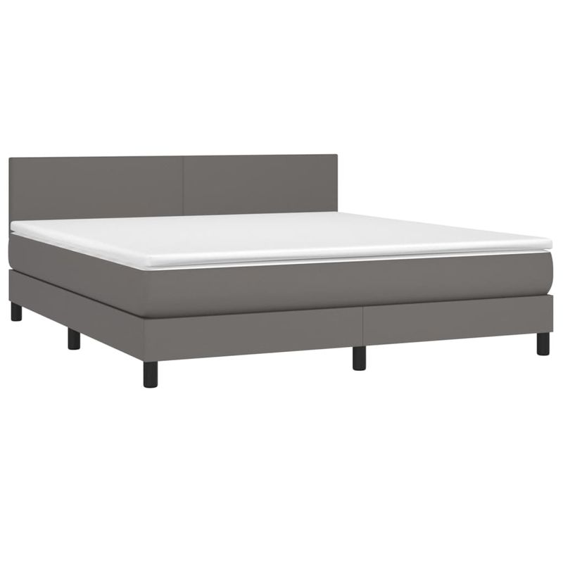 Casa si Gradina - Mobilier - Paturi si accesorii - Paturi - Pat box spring cu saltea, gri, 180x200 cm, piele ecologica - Infinity.ro