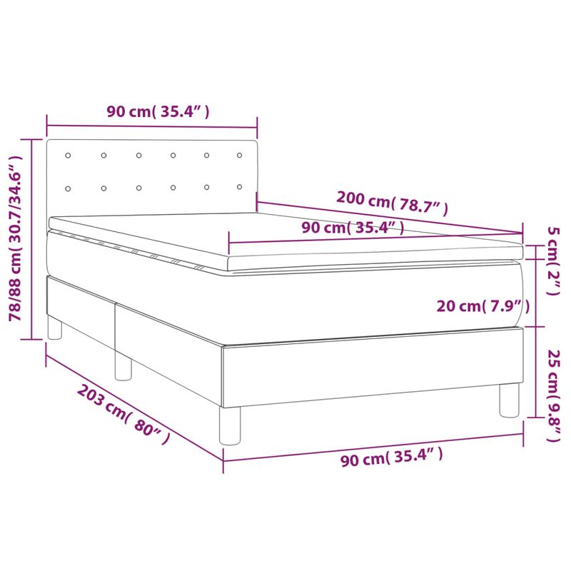 Casa si Gradina - Mobilier - Paturi si accesorii - Paturi - Pat continental cu saltea & LED, alb, 90x200 cm, piele eco - Infinity.ro
