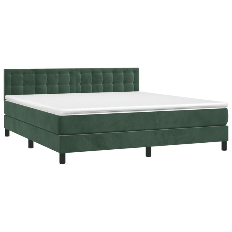 Casa si Gradina - Mobilier - Paturi si accesorii - Paturi - Pat cu arcuri, saltea si LED, verde inchis, 160x200 cm, catifea - Infinity.ro