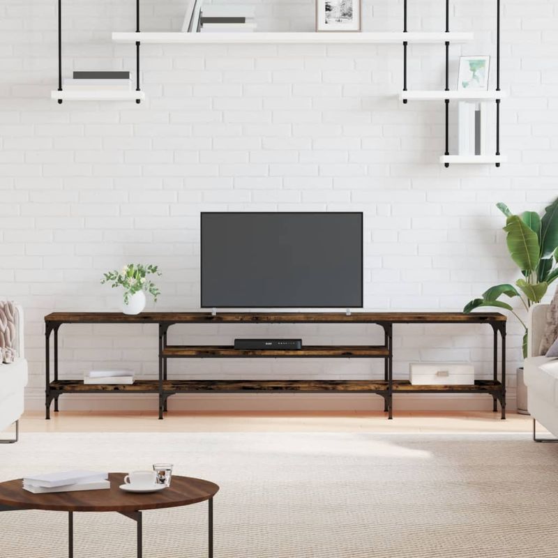 Casa si Gradina - Mobilier - Comode si corpuri - Comode - Comoda TV, stejar afumat, 201x35x45 cm, lemn prelucrat & fier - Infinity.ro