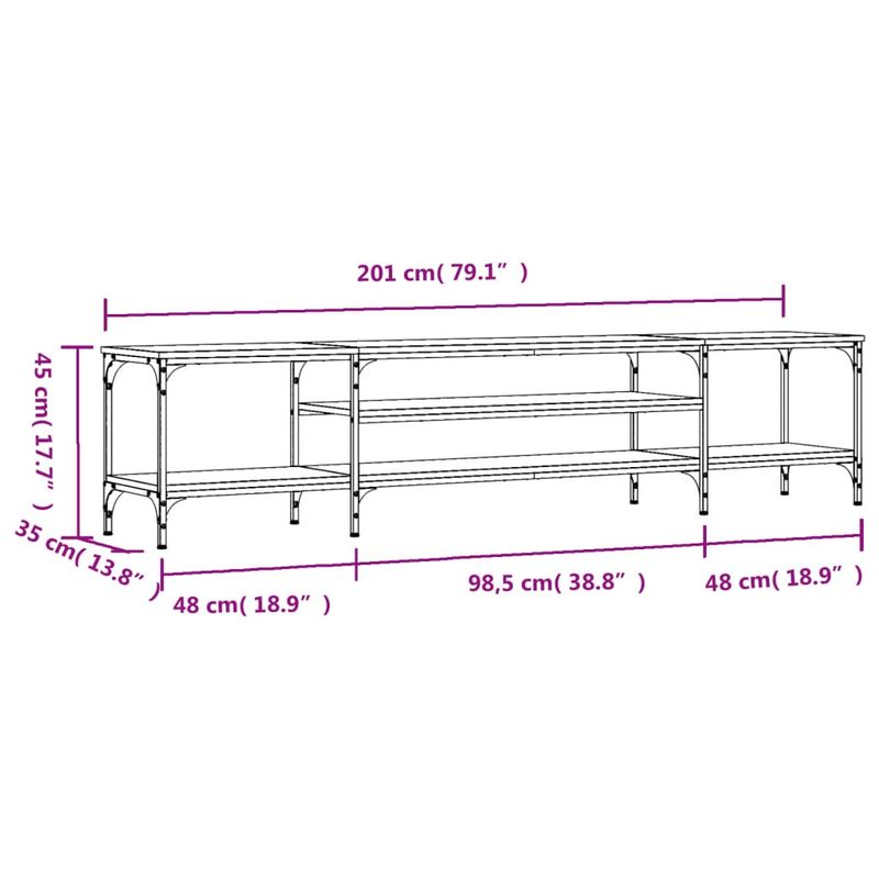 Casa si Gradina - Mobilier - Comode si corpuri - Comode - Comoda TV, stejar afumat, 201x35x45 cm, lemn prelucrat & fier - Infinity.ro
