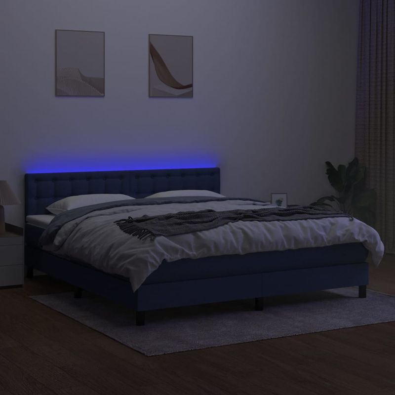 Casa si Gradina - Mobilier - Paturi si accesorii - Paturi - Pat cu arcuri, saltea si LED, albastru, 160x200 cm, textil - Infinity.ro