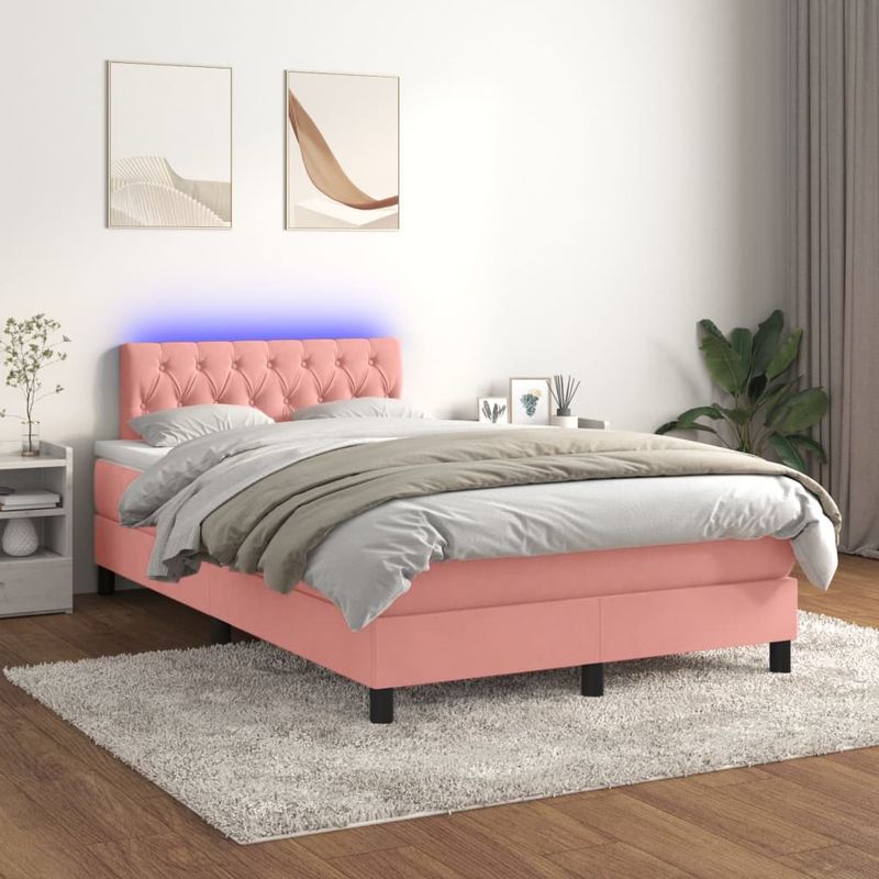 Casa si Gradina - Mobilier - Paturi si accesorii - Paturi - Pat continental cu saltea & LED, roz, 120x200 cm, catifea - Infinity.ro